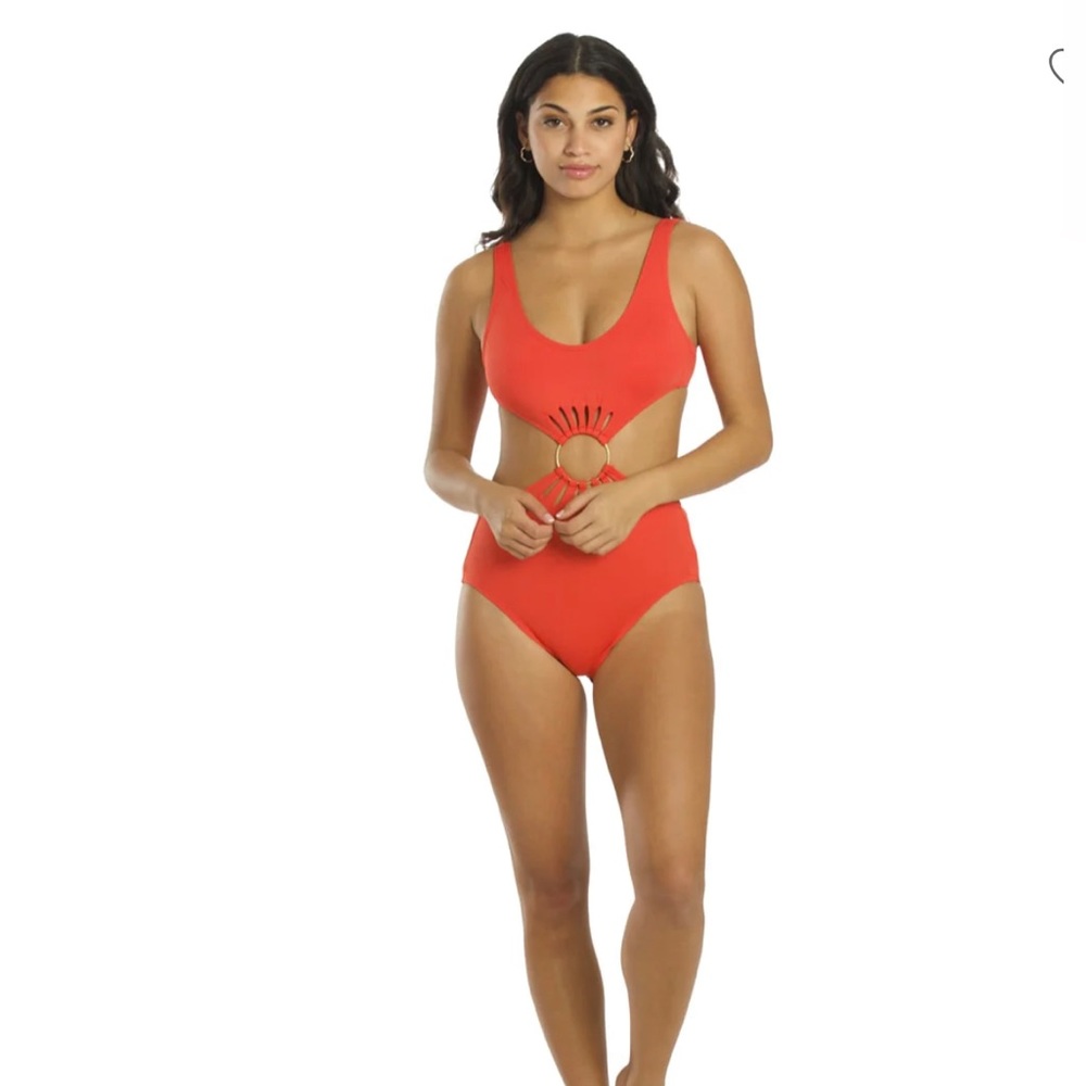 Vince Camuto Serengeti Shades Logo Ring Cutout scoop One Piece Red Sunset 12